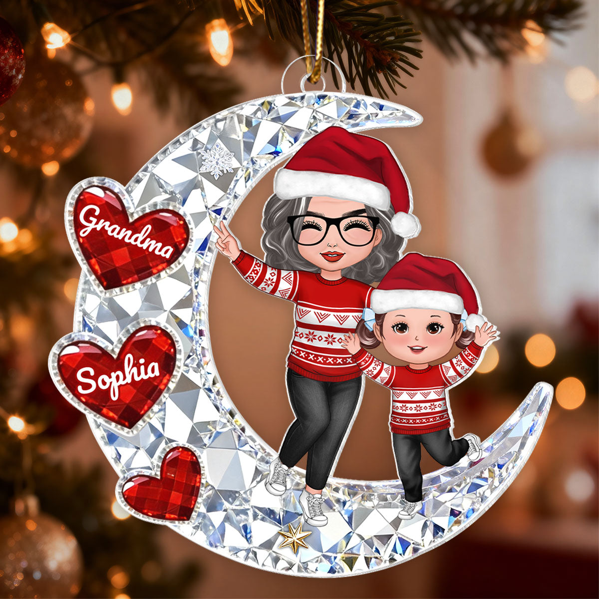 3D Crystal Effect Happy Grandma Grandkids - Personalized Acrylic Ornament - Christmas Gift for Grandma, Grandkids