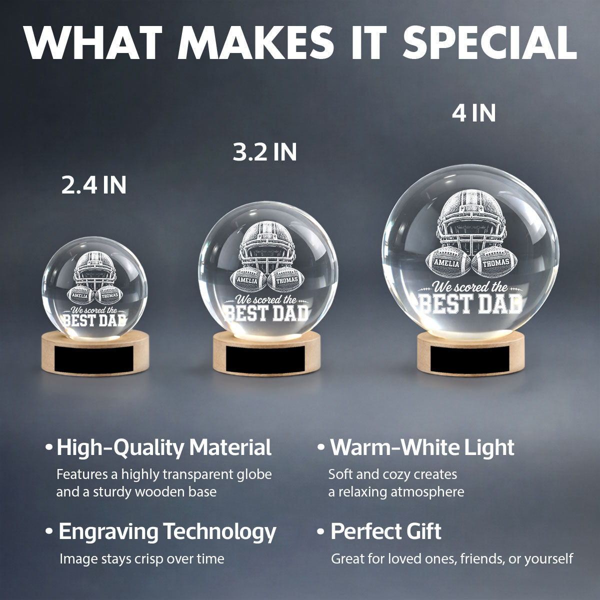 American Football We Scored The Best Dad - Personalized Crystal Ball LED Night Light -  Gift For Dad, Football Lovers