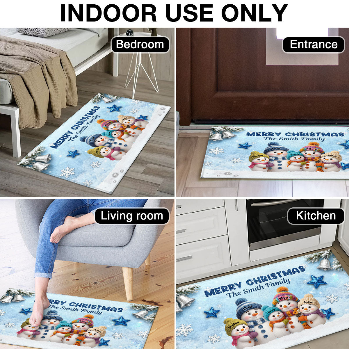 3D Effect Snowy Christmas Snowman Family - Personalized Doormat