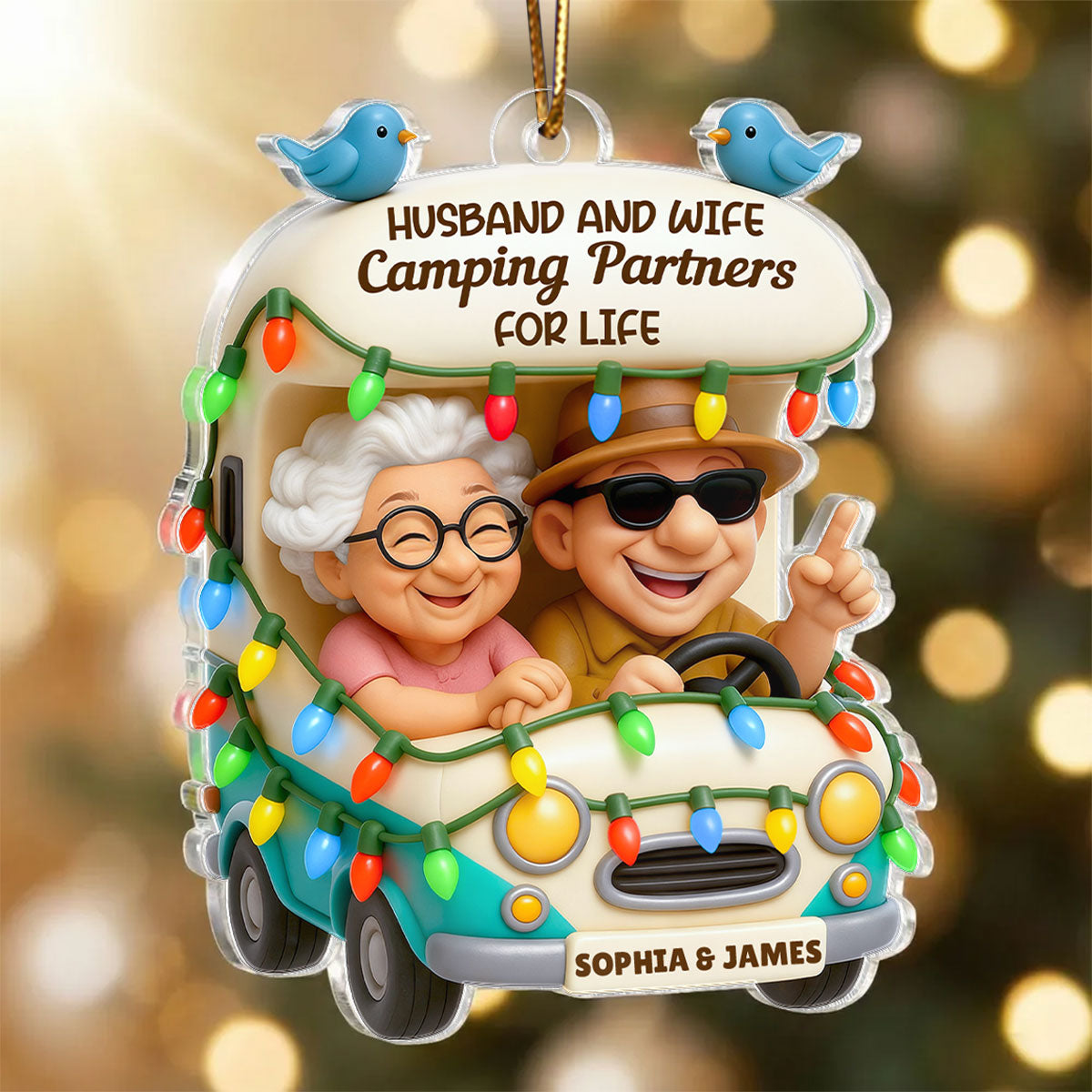 Husband And Wife Camping Partners For Life - Personalized Acrylic Ornament - Christmas Gift For Him, For Her, For Couple