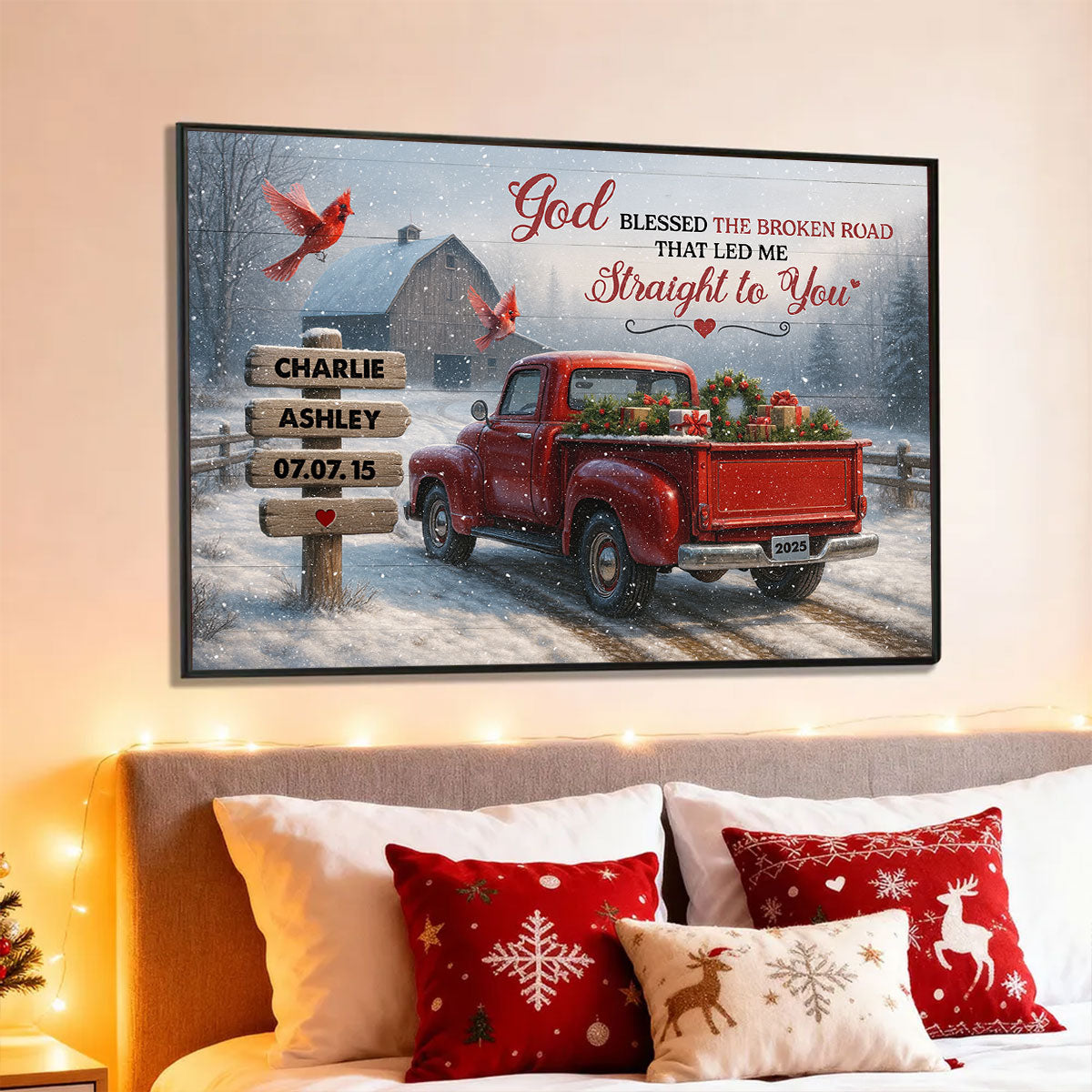 God Bless the Broke Road That Led Me Straight to You - Personalized Poster - Couple Christmas Name Sign, Christmas Home Decor