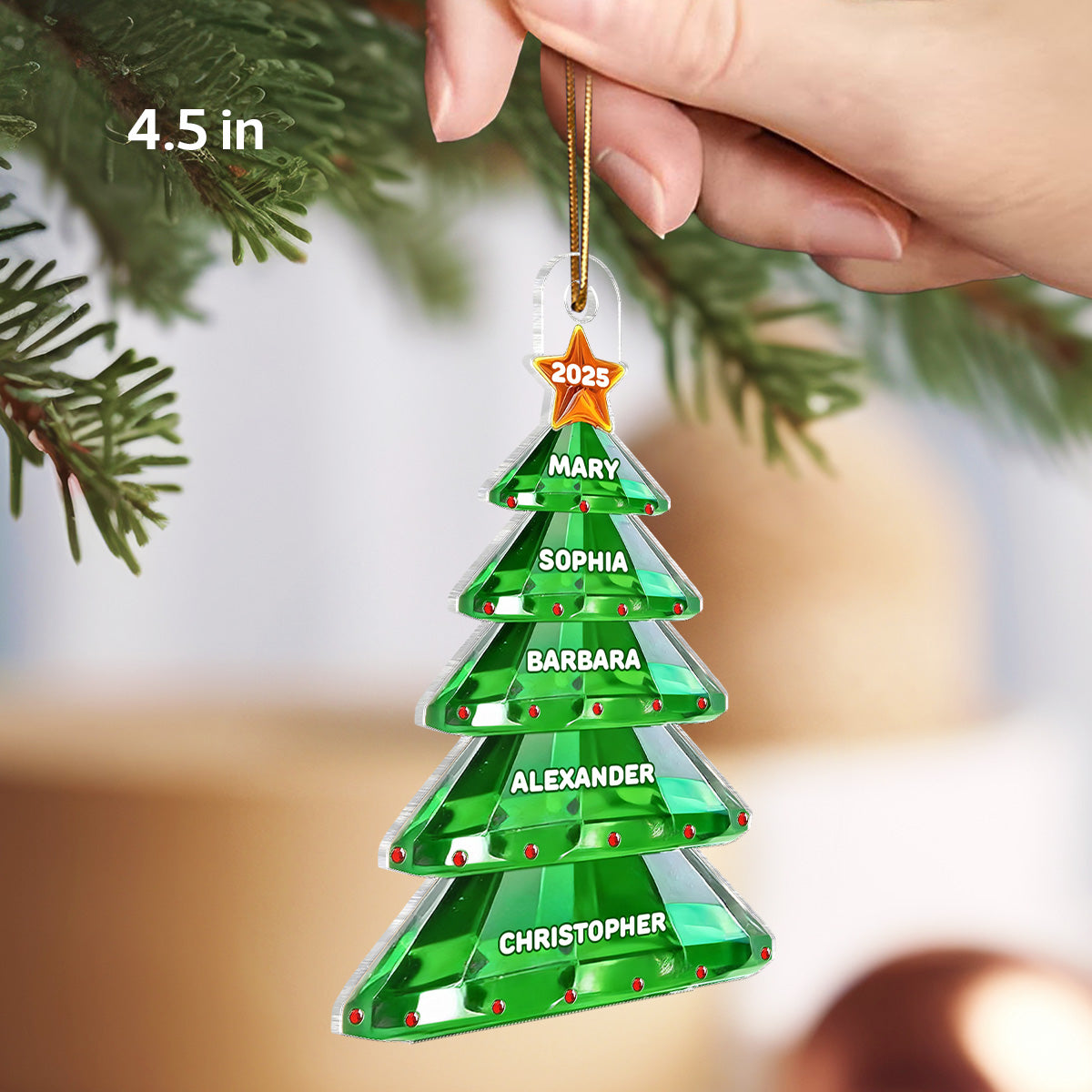 3D Crystal Effect Christmas Tree Family Names - Personalized Acrylic Ornament