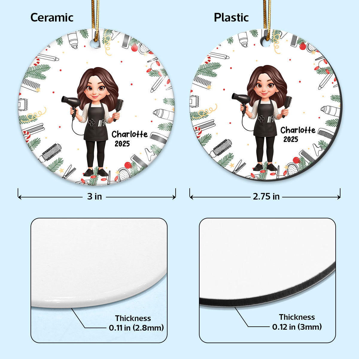 Christmas Hairdresser Man Woman - Personalized Ceramic Ornament - Gift For Hairdressers