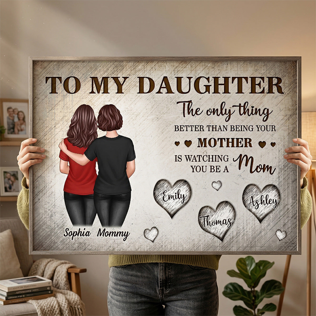 Retro Vintage To My Daughter Back View Mom And Daughter Custom Kids Names - Personalized Poster - Mother's Day Gift For Daughter