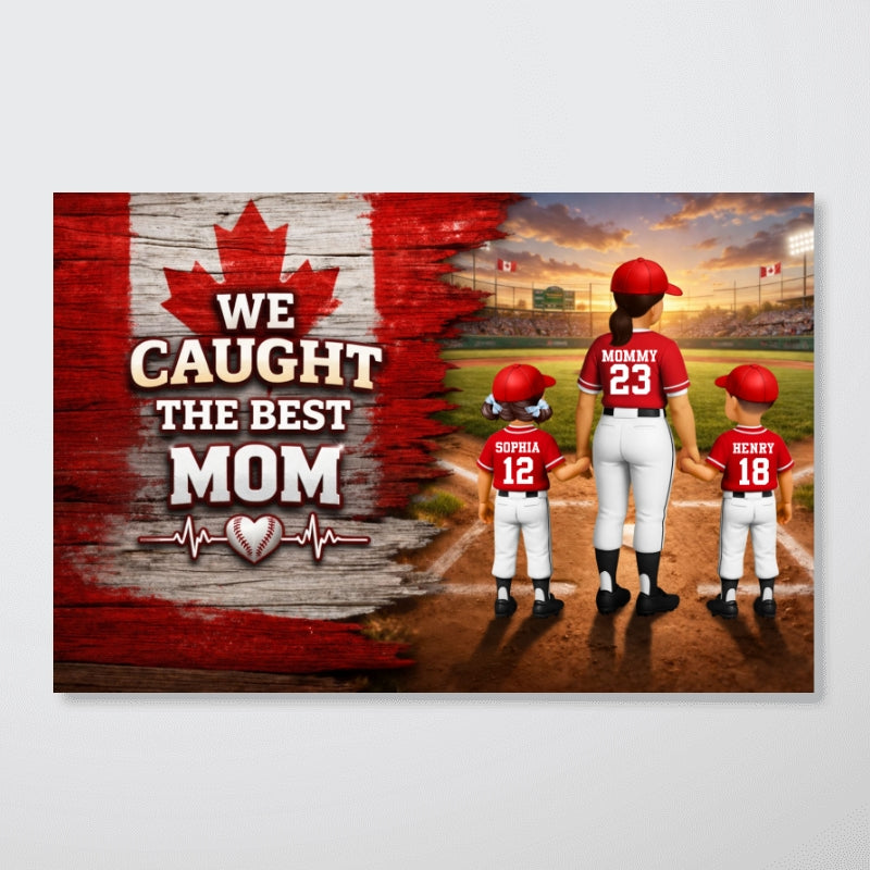 Baseball Mom And Kids Nation Flag - Personalized Poster - Gift For Baseball Mom, Gift For Wife