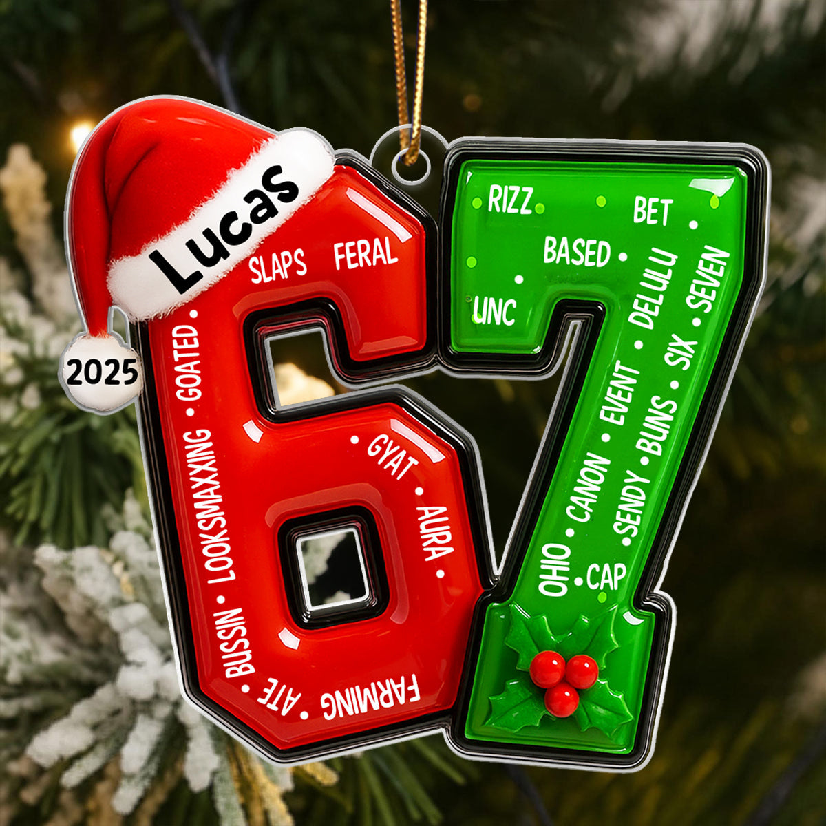 Funny Teen Slang Ornament 67 - Personalized Acrylic Ornament - Custom Name Christmas Ornament for Teens, Gen Z Meme Ornament, Cool Boy Gift, 2025 Trend Ornament