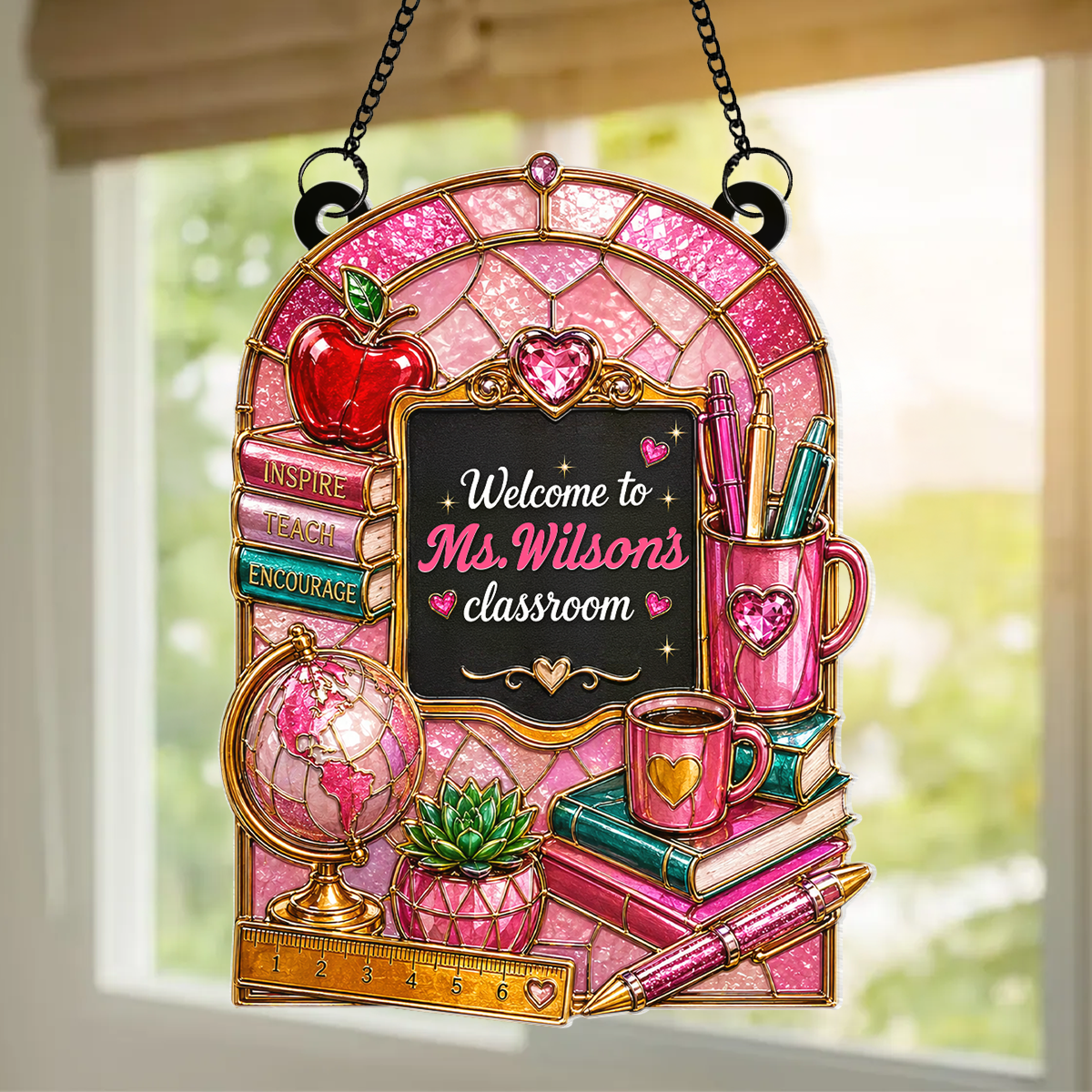 Welcome to Teacher's Classroom - Personalized Acrylic Suncatcher - Back to School Gift for Teacher, Classroom Decor
