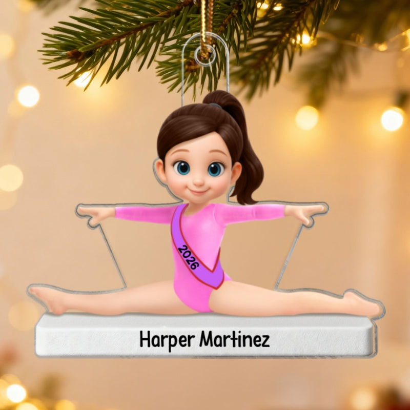 3D Effect Gymnastic Little Girl Front Split Pose - Personalized Acrylic Ornament - Gymnast Gift For Daughter, Granddaughter
