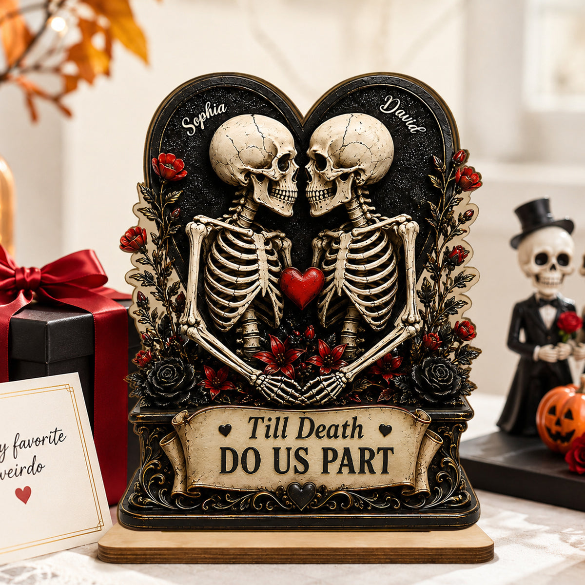 Till Death Do Us Part Skeleton Couple - Personalized 2-Layered Wooden Plaque - Gift for Him, for Her