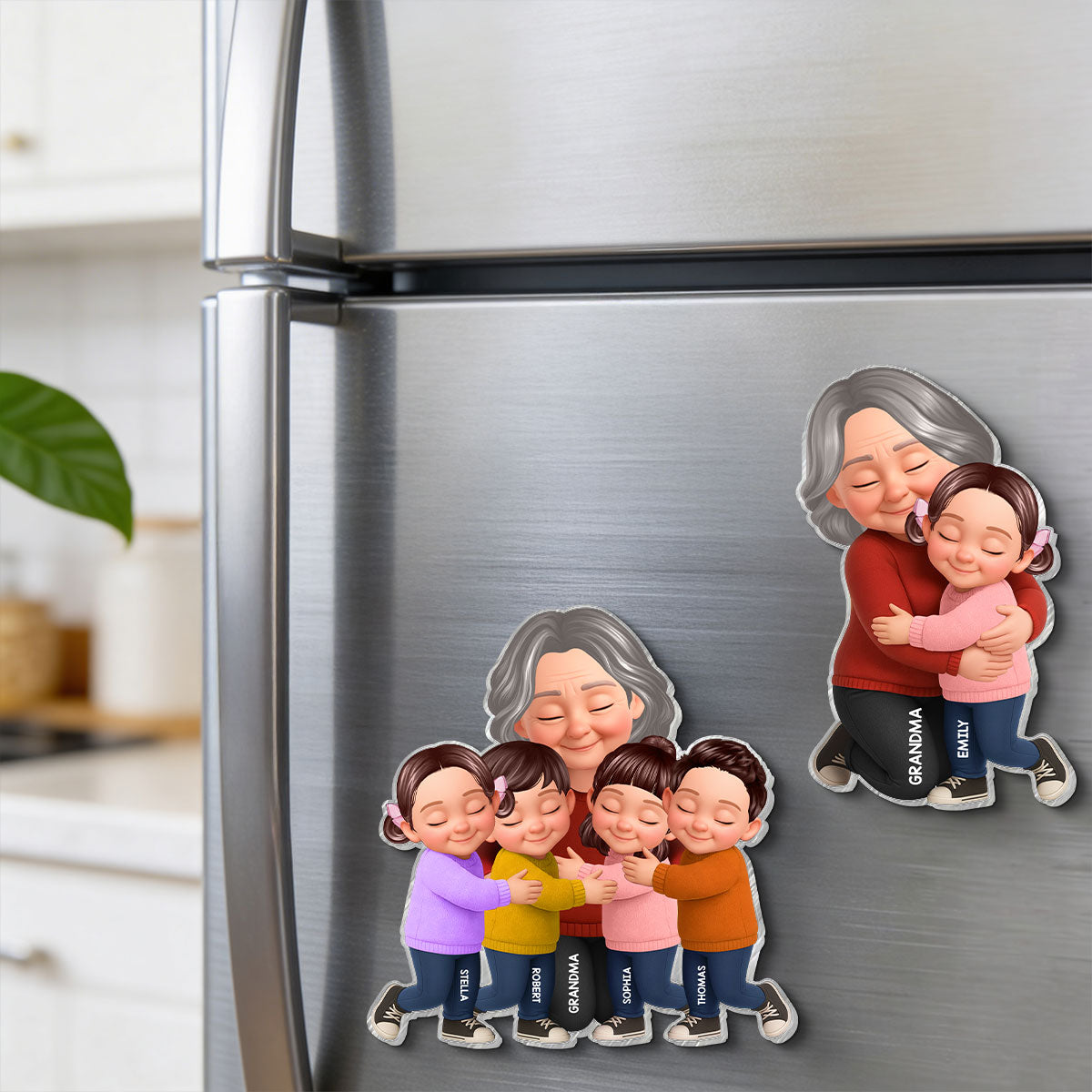 Grandma Grandkids Hugging - Personalized Acrylic Fridge Magnet - Mother's Day Gift For Grandma, Mom