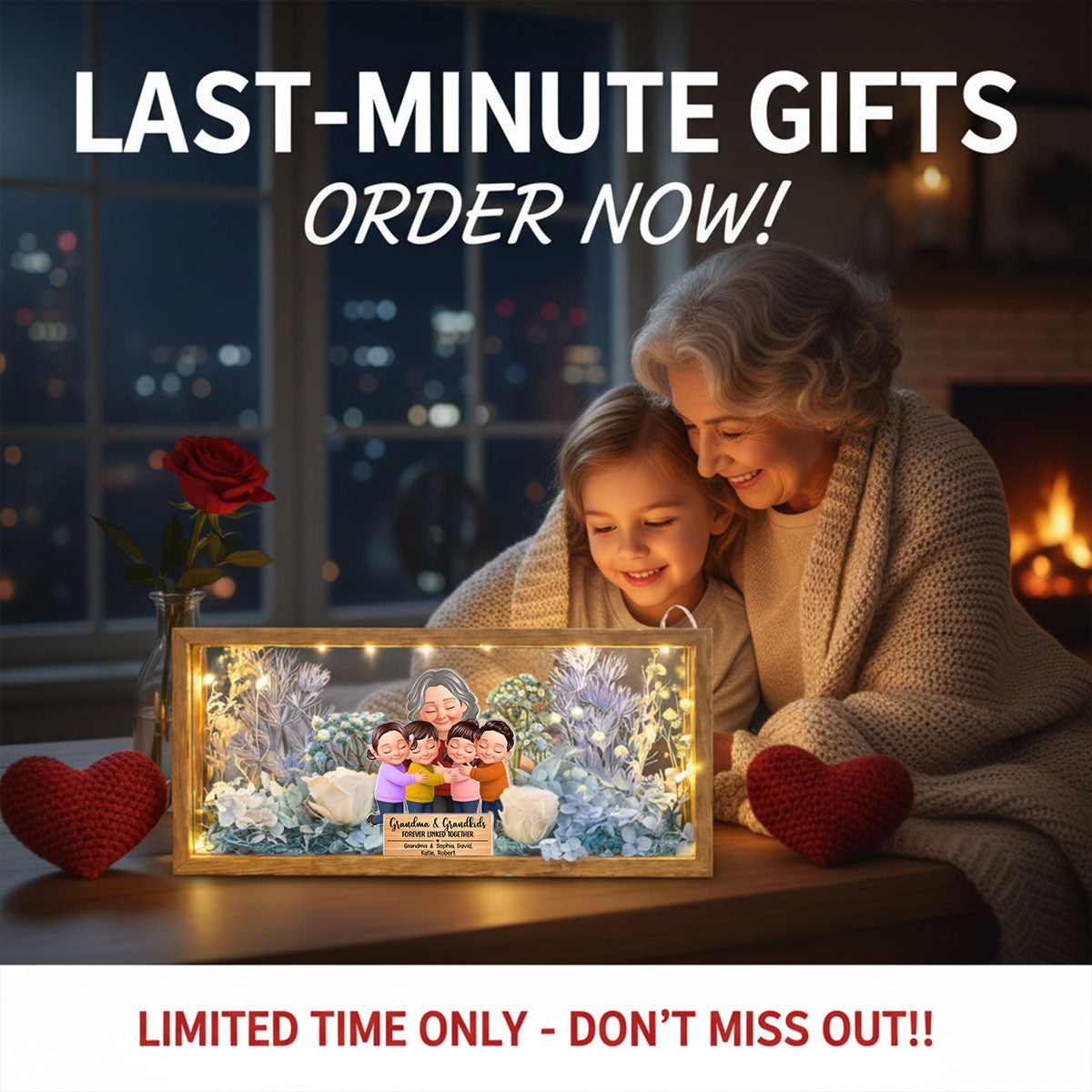 Grandma And Grandkids Forever Linked Together - Personalized DIY Flower Shadow Box LED Night Light - Gift For Grandma