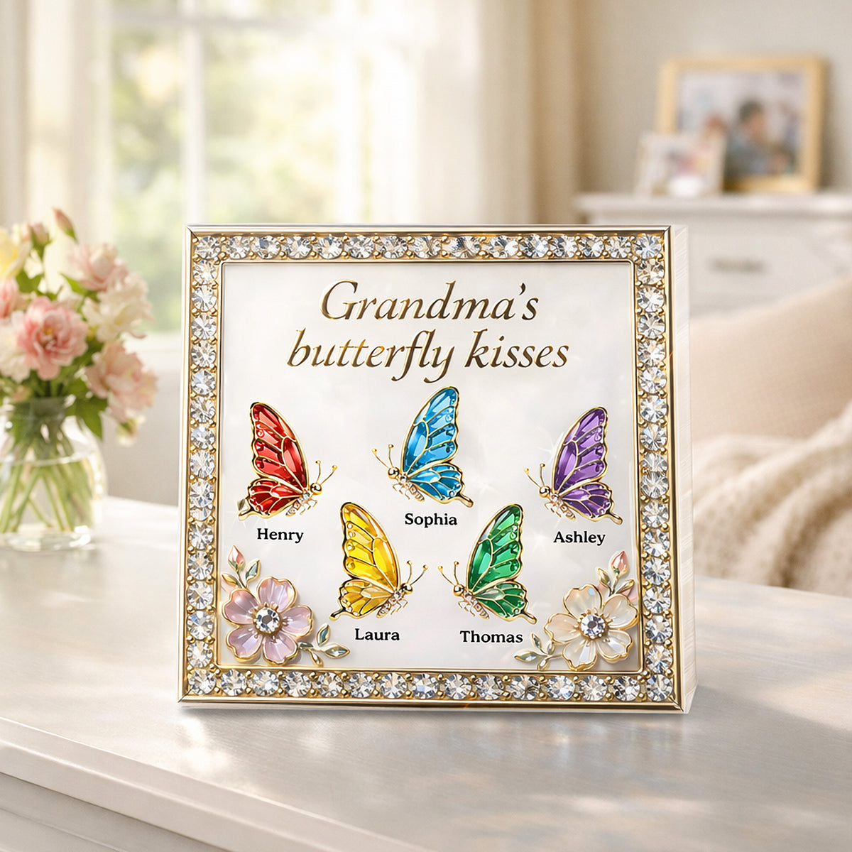 Grandma's Butterfly Kisses - Personalized Acrylic Block Plaque - Mother's Day Gift for Mom, Grandma, Wife