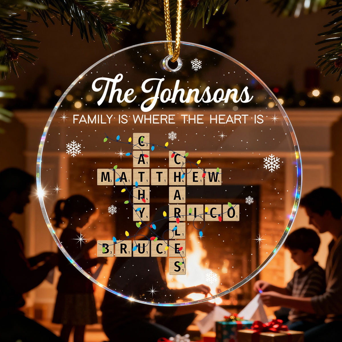 Holiday Festive Family Crossword Puzzle Art - Personalized Acrylic Ornament