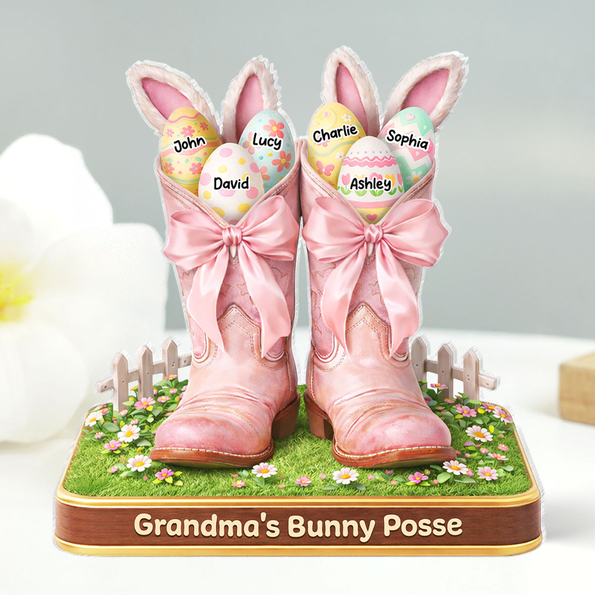 Grandma's Bunny Posse Howdy Easter - Personalized Acrylic Block Plaque - Gift For Grandma, Easter Home Decoration