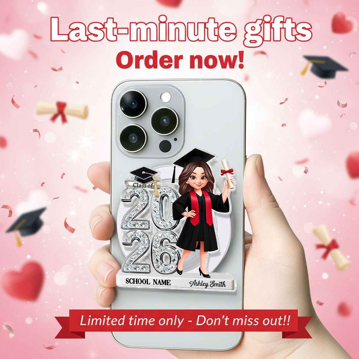 3D Shiny Effect Class Of 2026 2027 Senior - Personalized Acrylic Magnetic Phone Grip - Gift For Graduates, Daughter, Son