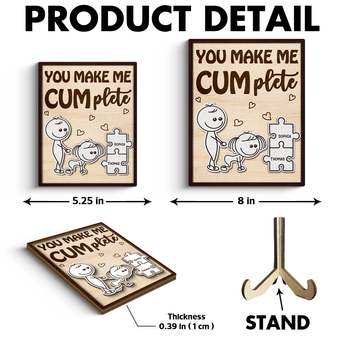 Funny Inappropriate Couple You Make Me Cumplete - Personalized 2-Layered Wooden Plaque - Funny Valentine's Day Gift For Couple