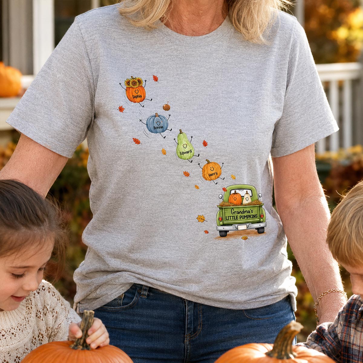 Grandma's Little Cute Pumpkins - Personalized Shirt - Fall Season Cozy Shirt