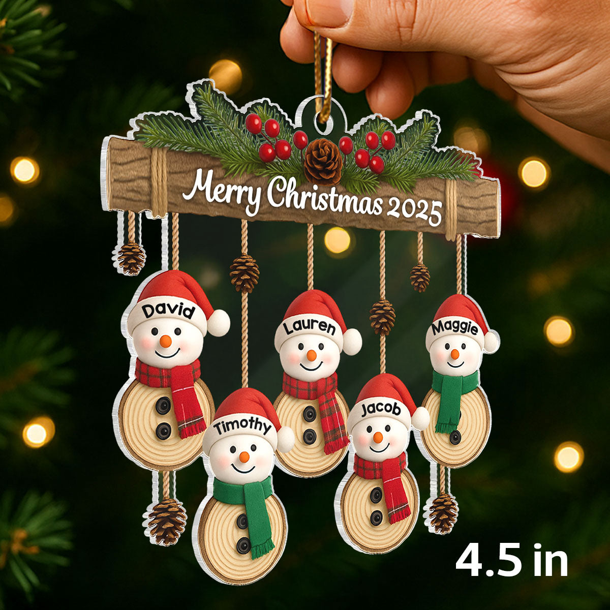 Christmas Hanging Snowman Family - Personalized Acrylic Ornament - Christmas Gift for Family