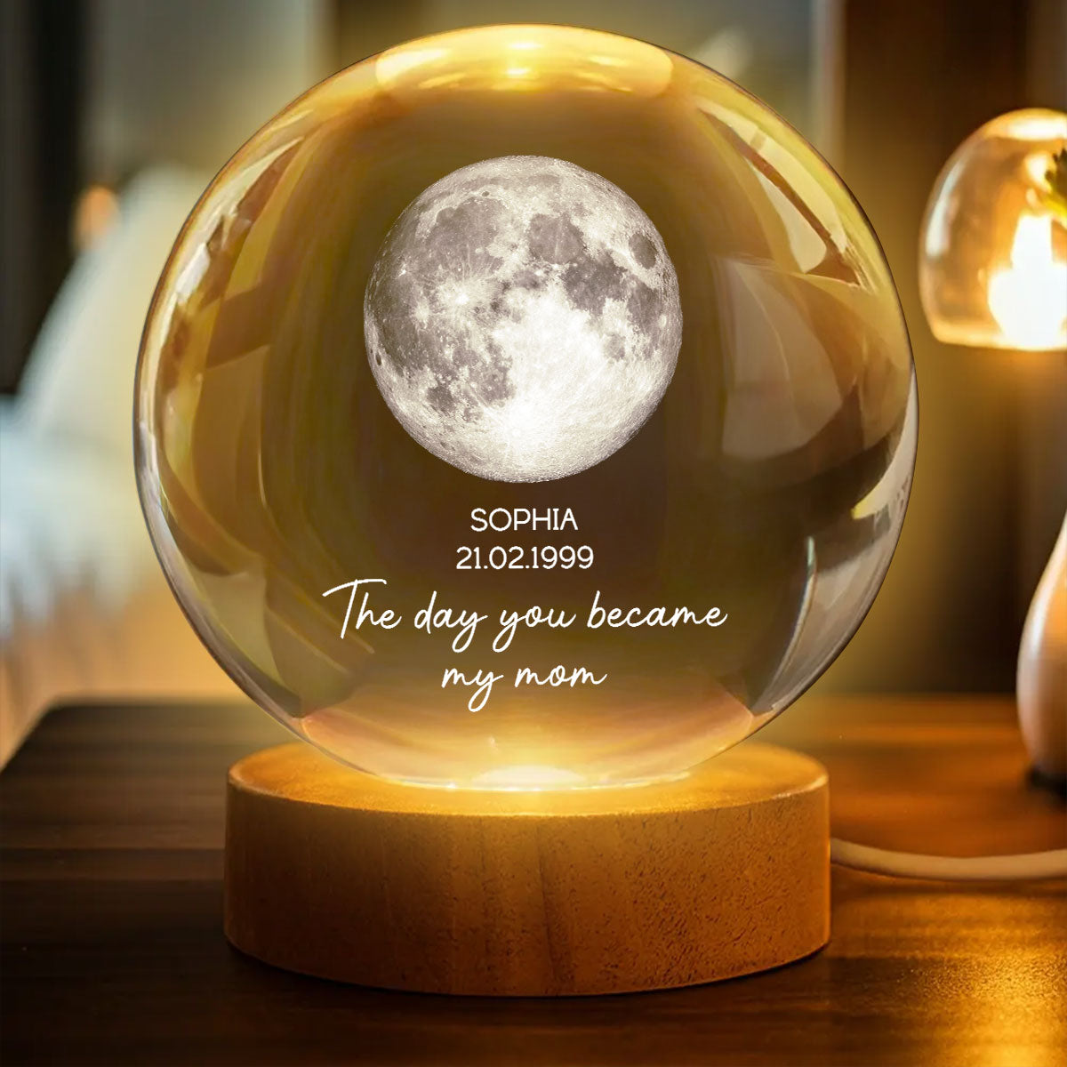 The Day You Became My Mom - Personalized Crystal Ball Night Light - Heartfelt Anniversary Gift for her, for him