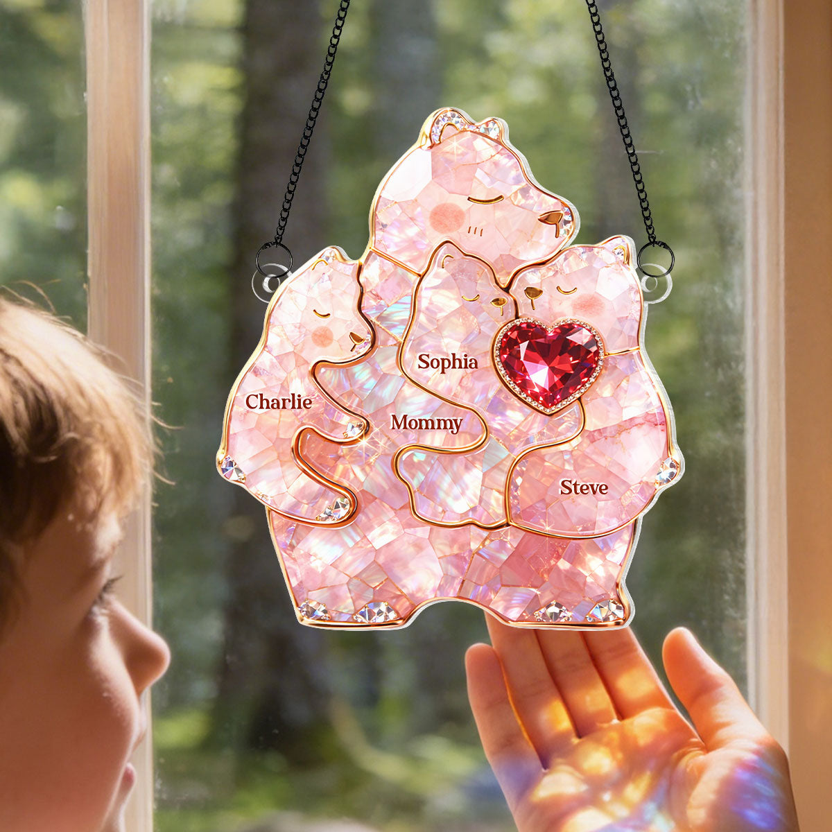 Mama Bear Warmest Hugs - Personalized Suncatcher - Heartfelt Mother's Day Gift for Mom, Wife