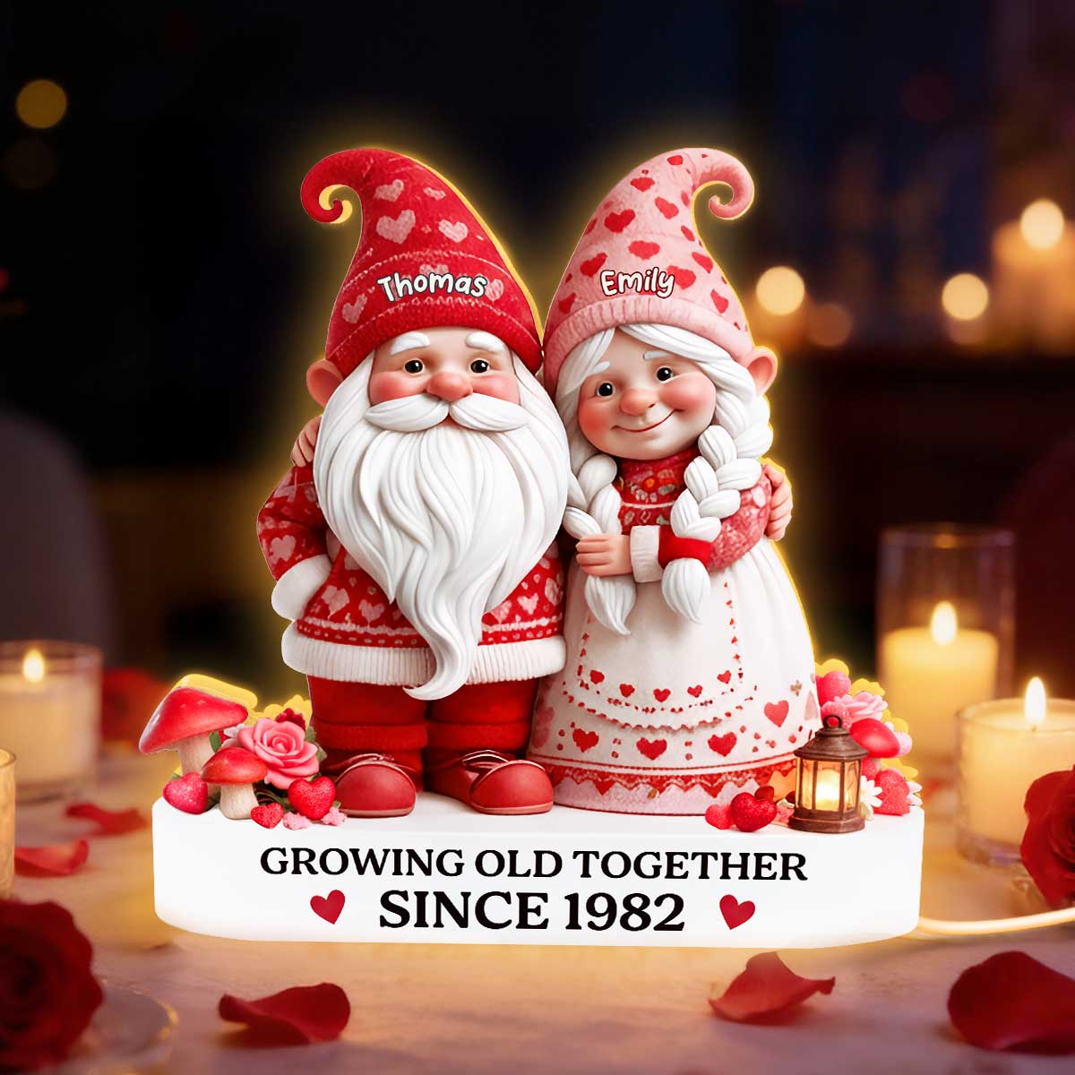 Eternal Love Nostalgia Valentine Gnome Couple Growing Old Together - Personalized Light Box - Heartfelt Valentine's Day Gift, Anniversary Gift For Couple, For Him, For Her