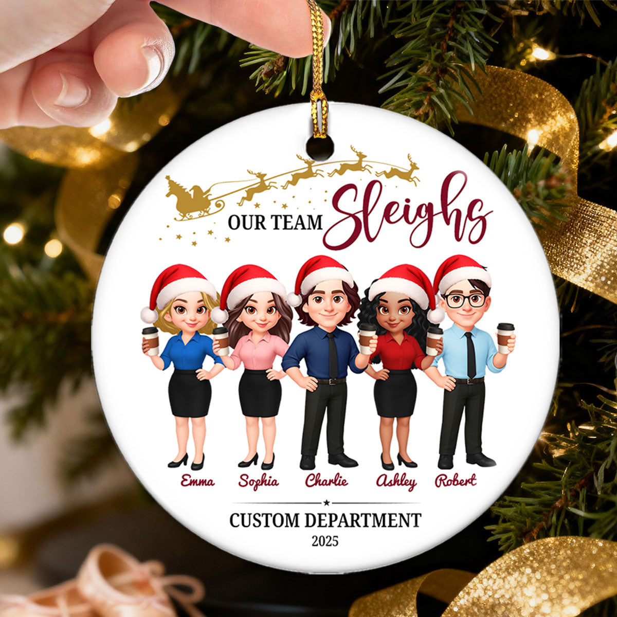 Our Team Sleighs - Personalized Ceramic Ornament - Funny Gift For Work Besties, Colleagues