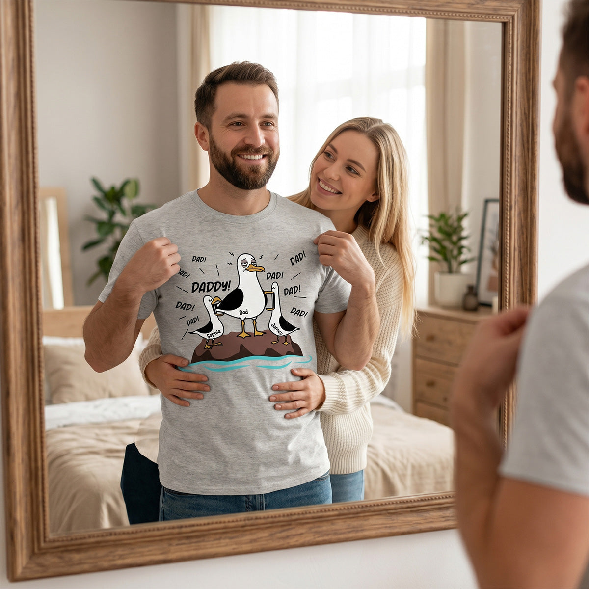 Seagull Dad! Dad! Dad! Tired Seagull & Kids Custom Name - Personalized Shirt - Funny Father's Day Gift For Dad, Husband