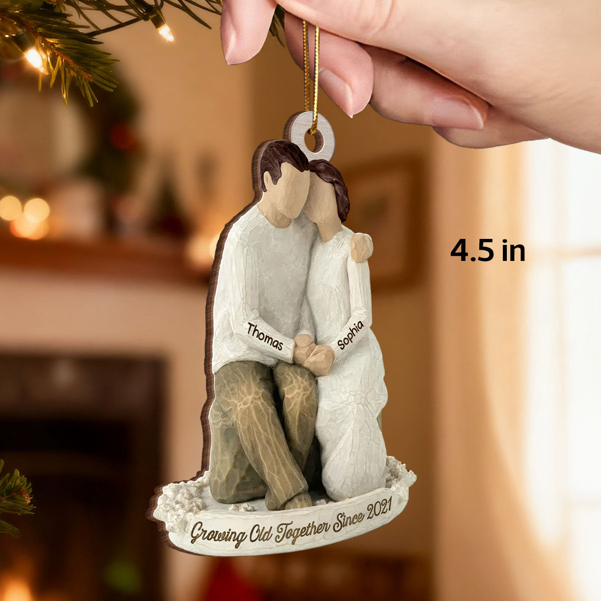 3D Effect Couple Grow Old Together - Personalized Wooden Ornament - Anniversary, Valentine's Day Gift For Him, Gift For Her