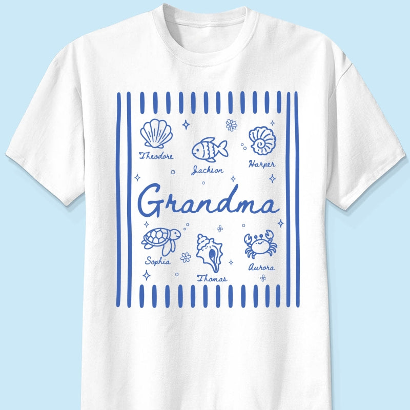 Blue Retro Summer Grandma Mom - Personalized Shirt