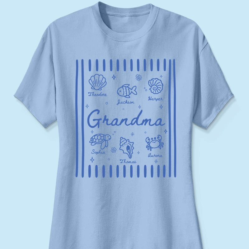 Blue Retro Summer Grandma Mom - Personalized Shirt