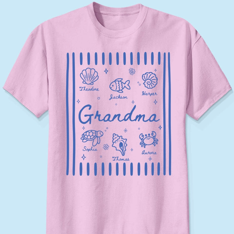 Blue Retro Summer Grandma Mom - Personalized Shirt