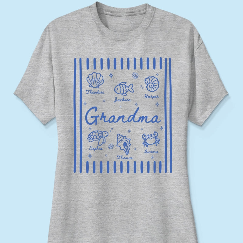 Blue Retro Summer Grandma Mom - Personalized Shirt