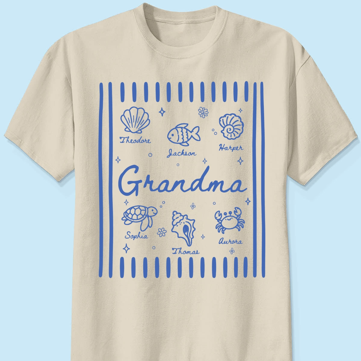 Blue Retro Summer Grandma Mom - Personalized Shirt