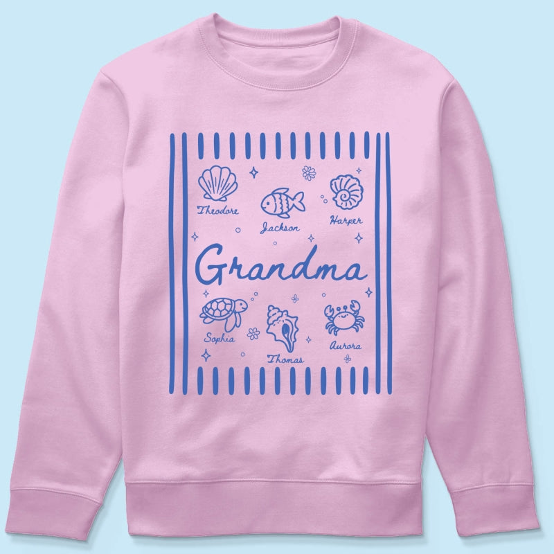 Blue Retro Summer Grandma Mom - Personalized Shirt