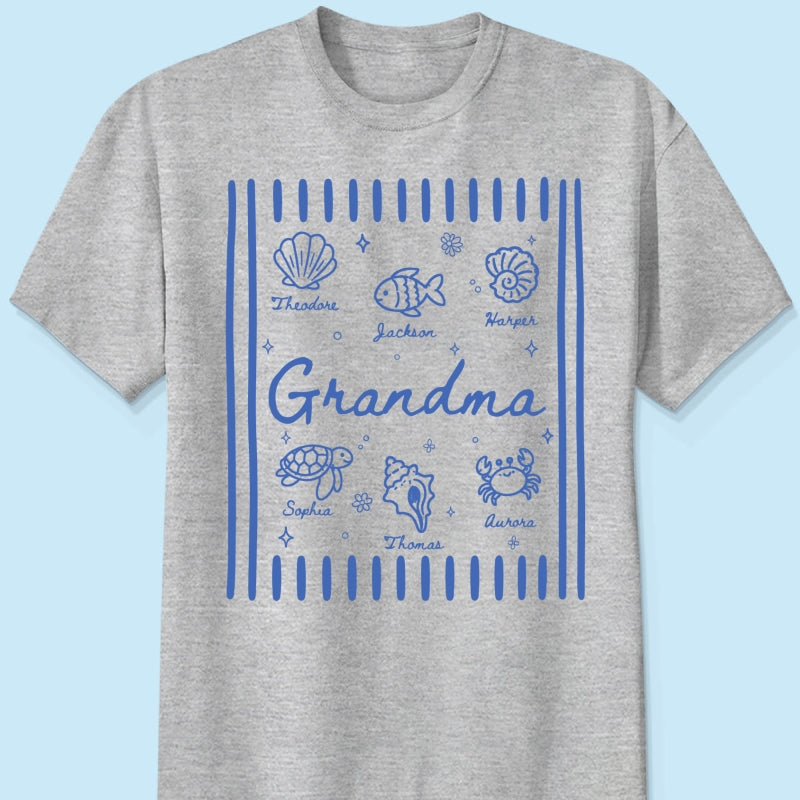 Blue Retro Summer Grandma Mom - Personalized Shirt