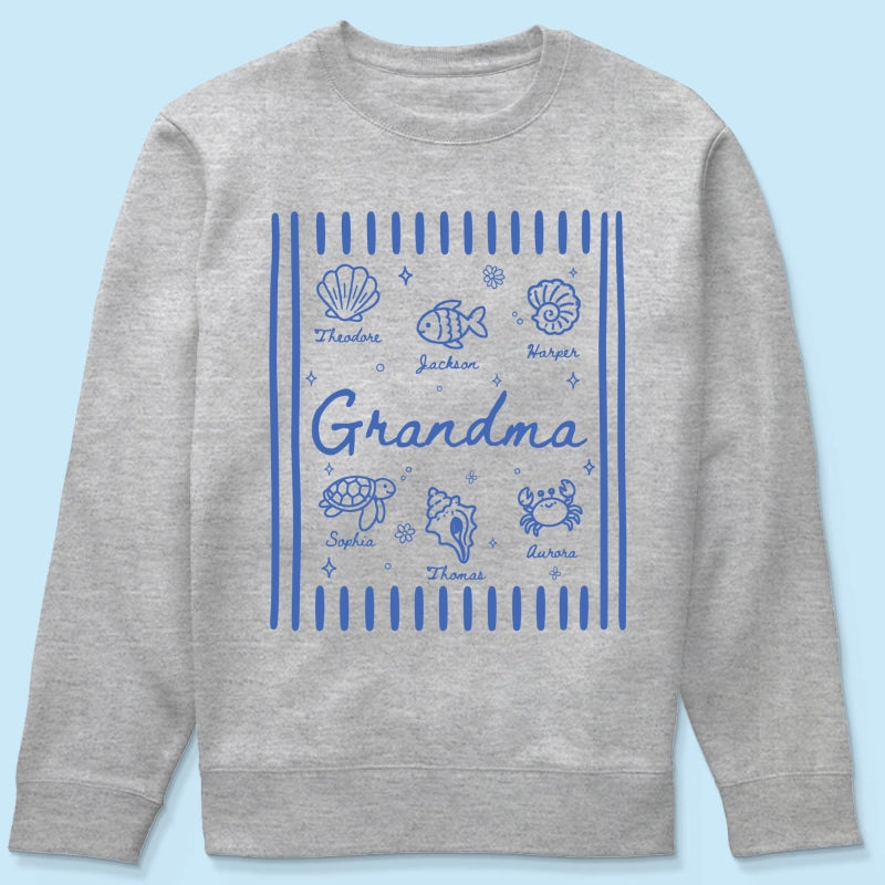 Blue Retro Summer Grandma Mom - Personalized Shirt