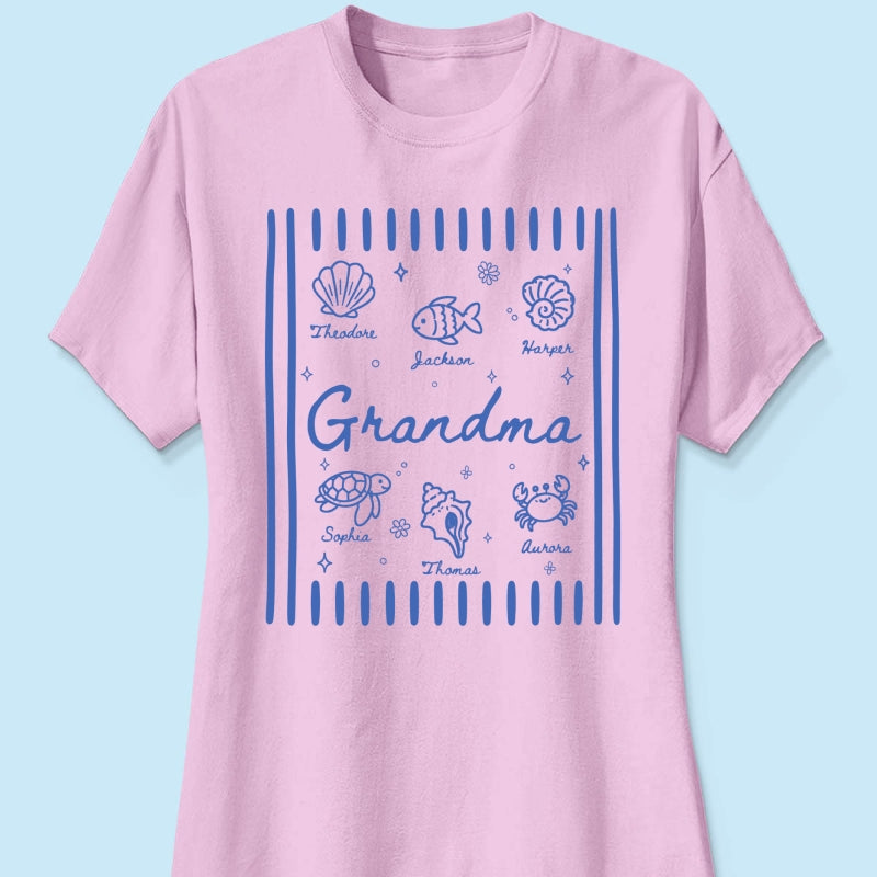 Blue Retro Summer Grandma Mom - Personalized Shirt
