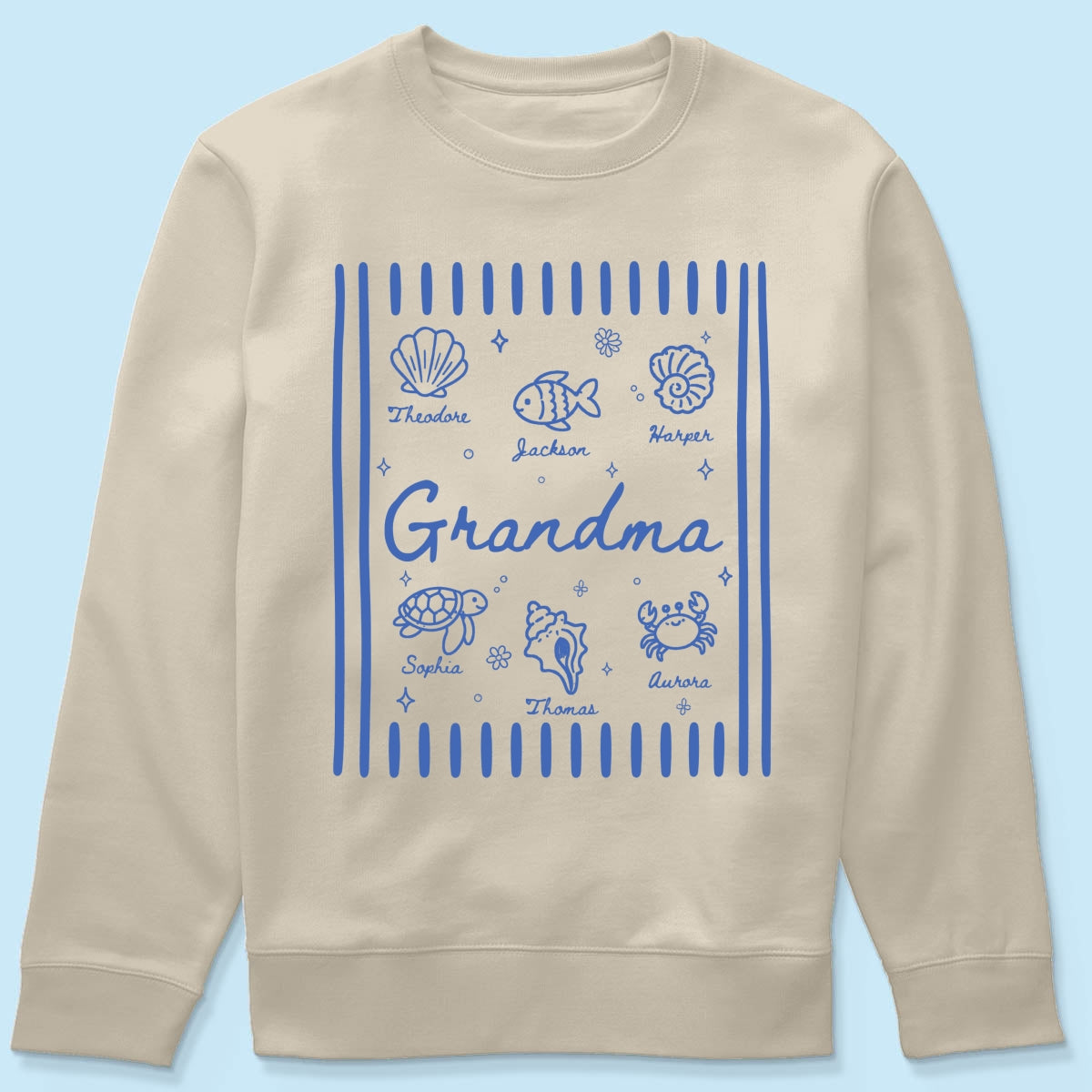 Blue Retro Summer Grandma Mom - Personalized Shirt