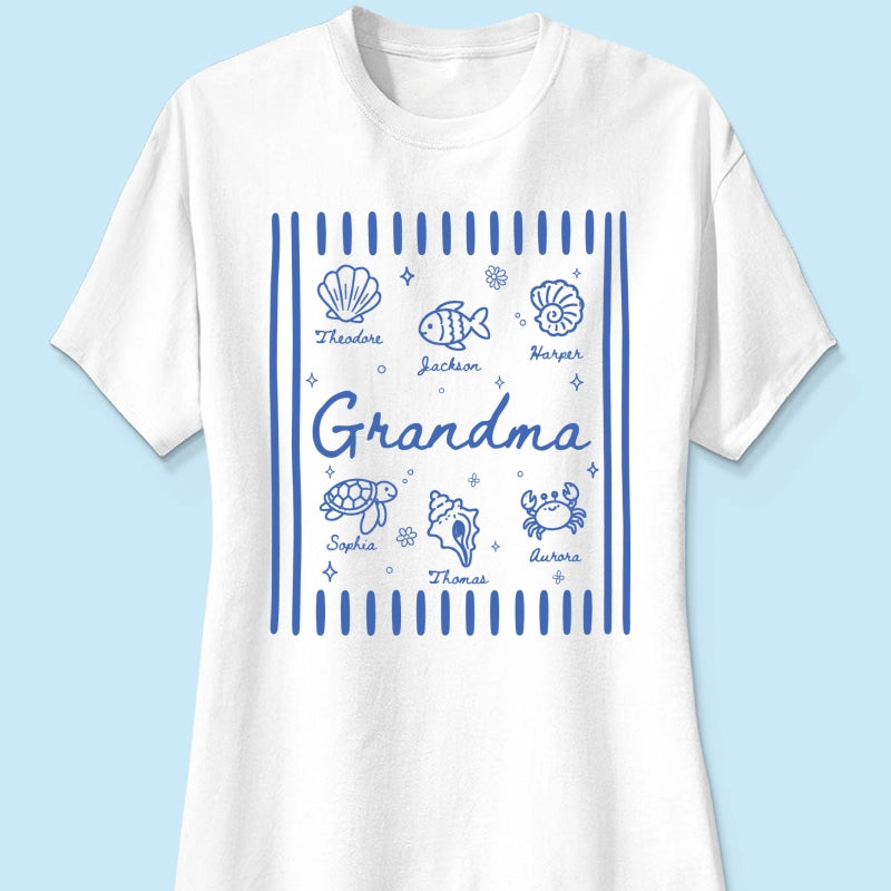 Blue Retro Summer Grandma Mom - Personalized Shirt