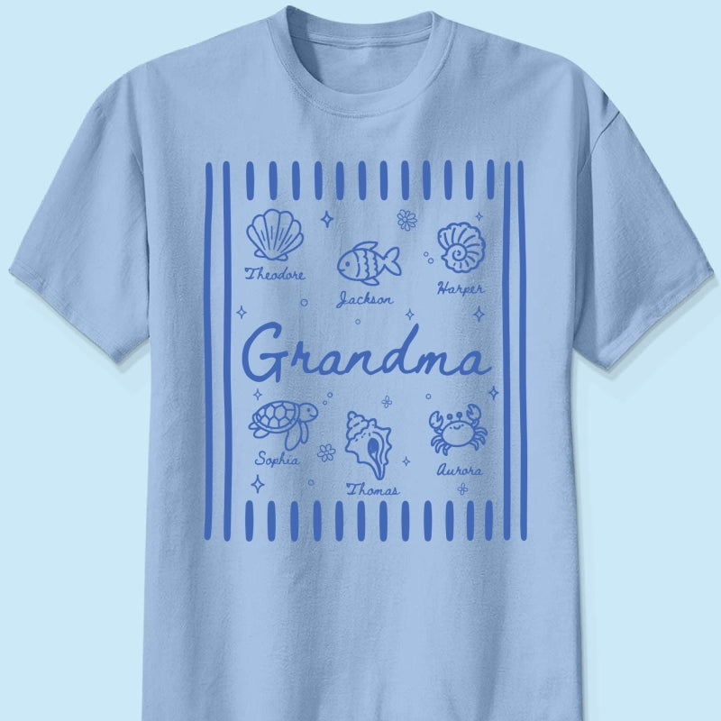 Blue Retro Summer Grandma Mom - Personalized Shirt