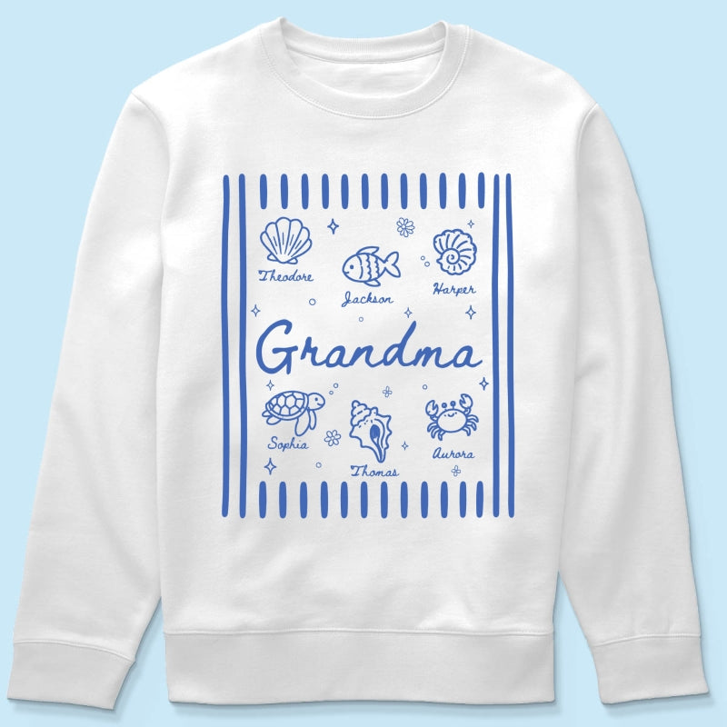 Blue Retro Summer Grandma Mom - Personalized Shirt