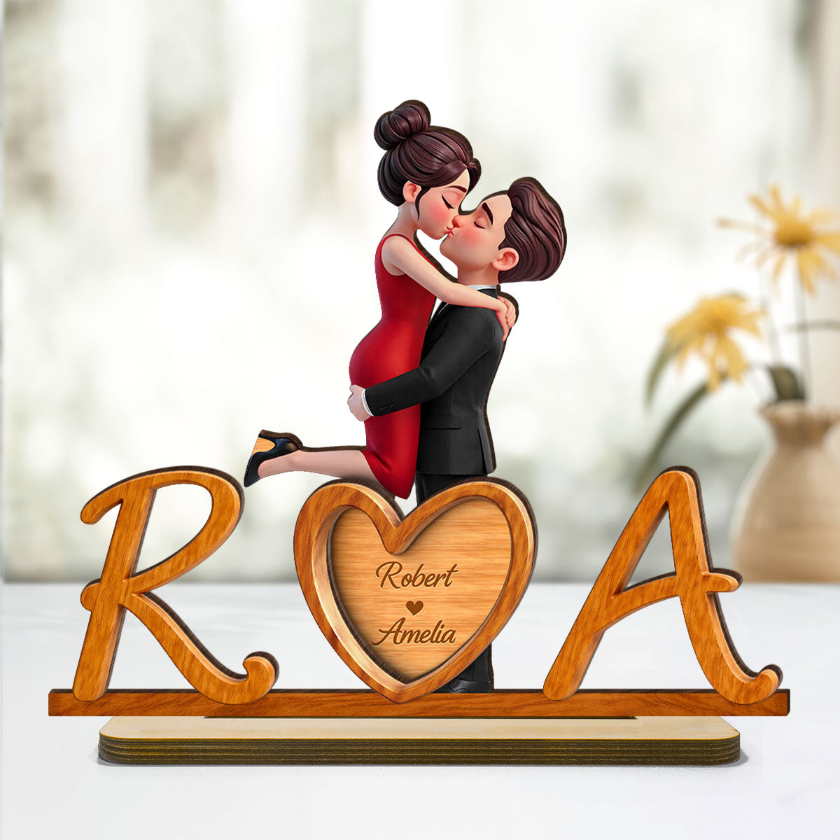 Couple Initials Heart - Personalized 2-Layered Wooden Plaque - Valentine's Day Gift for Her, for Him
