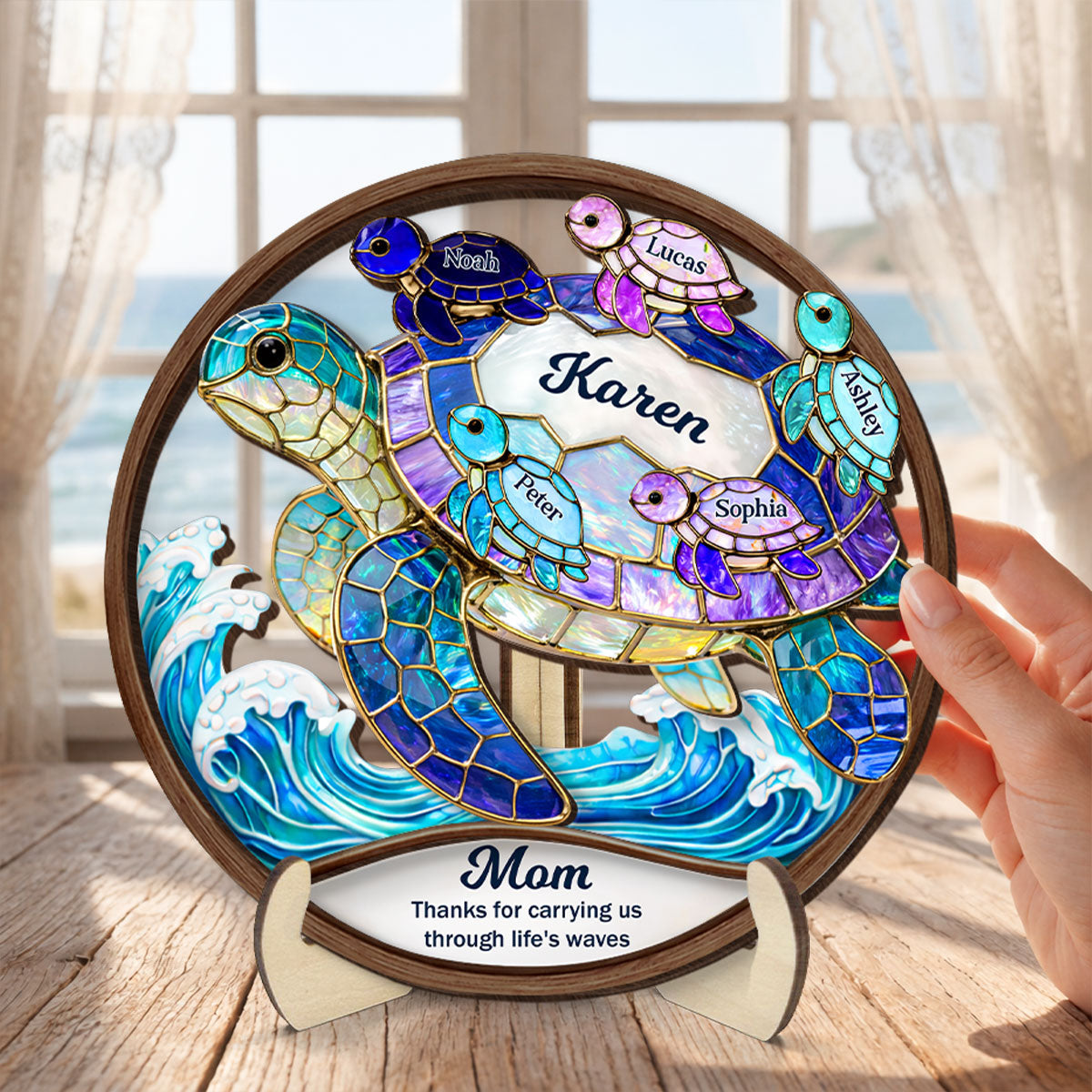Thanks for Carrying us Through Life's Waves - Personalized 2-Layered Wooden Plaque - Mother's Day Gift for Mom, Wife