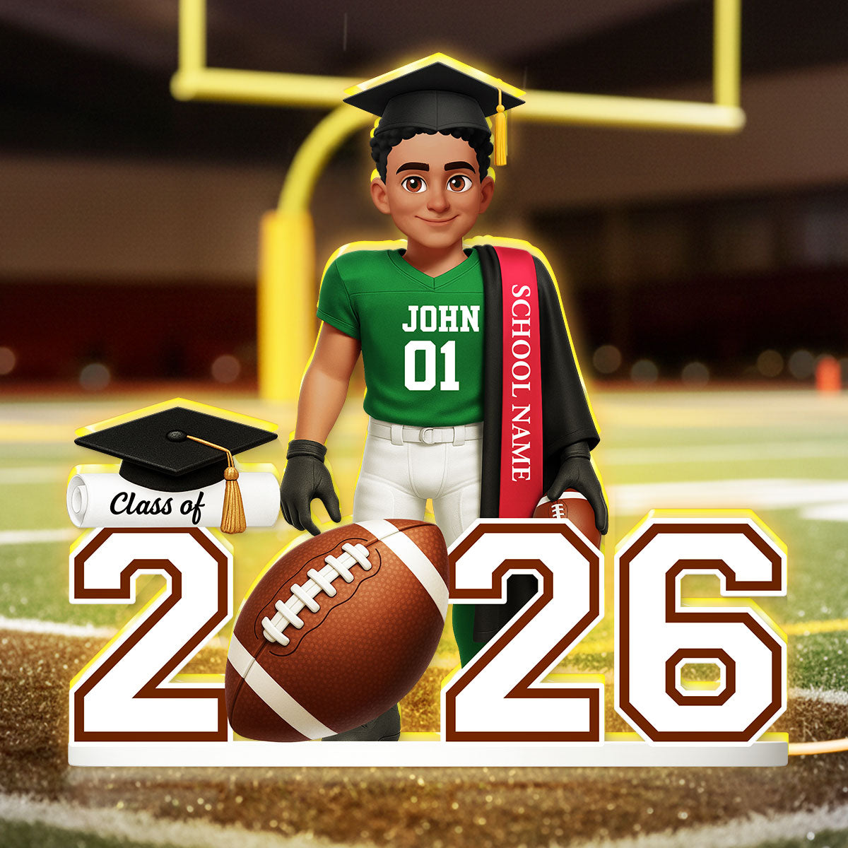 Football Boy 3D Effect Senior - Personalized Light Box - Christmas Gift Graduation Gift