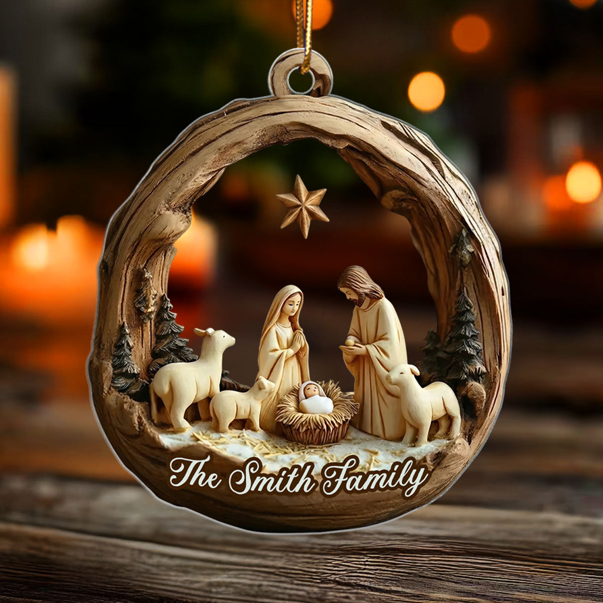 Holy Family Nativity 3D Effect - Personalized Acrylic Ornament - Christmas Gift For Family