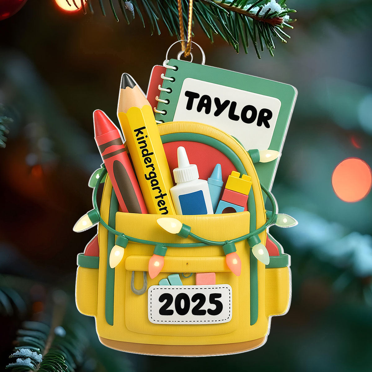 School Backpack Ornament 2026 - Personalized Acrylic Ornament - Christmas Gift for Kid, Grandkids