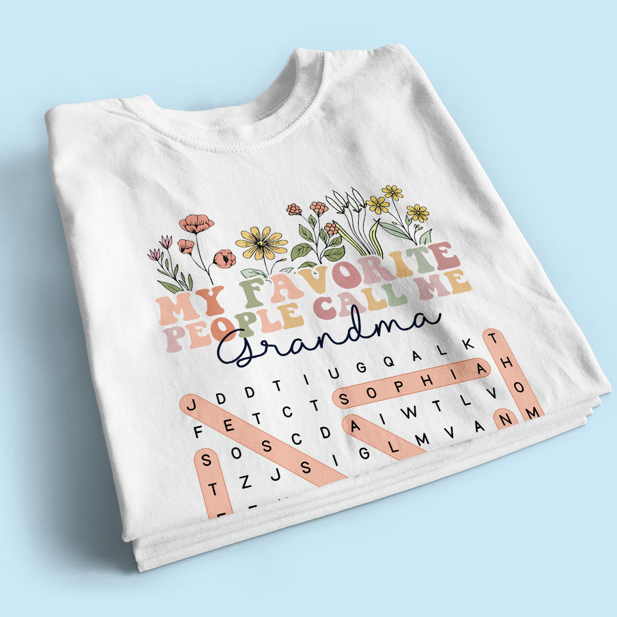 My Favorite People Call Me Grandma Floral Word Search Puzzle - Personalized Shirt - Mother's Day Gift For Grandma Mom