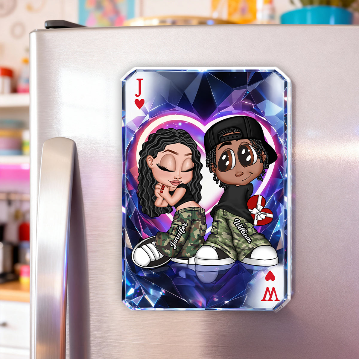 Y2K Couple King Queen Card - Personalized Acrylic Fridge Magnet - Heartfelt Valentine's Day Gift for Her, for Him