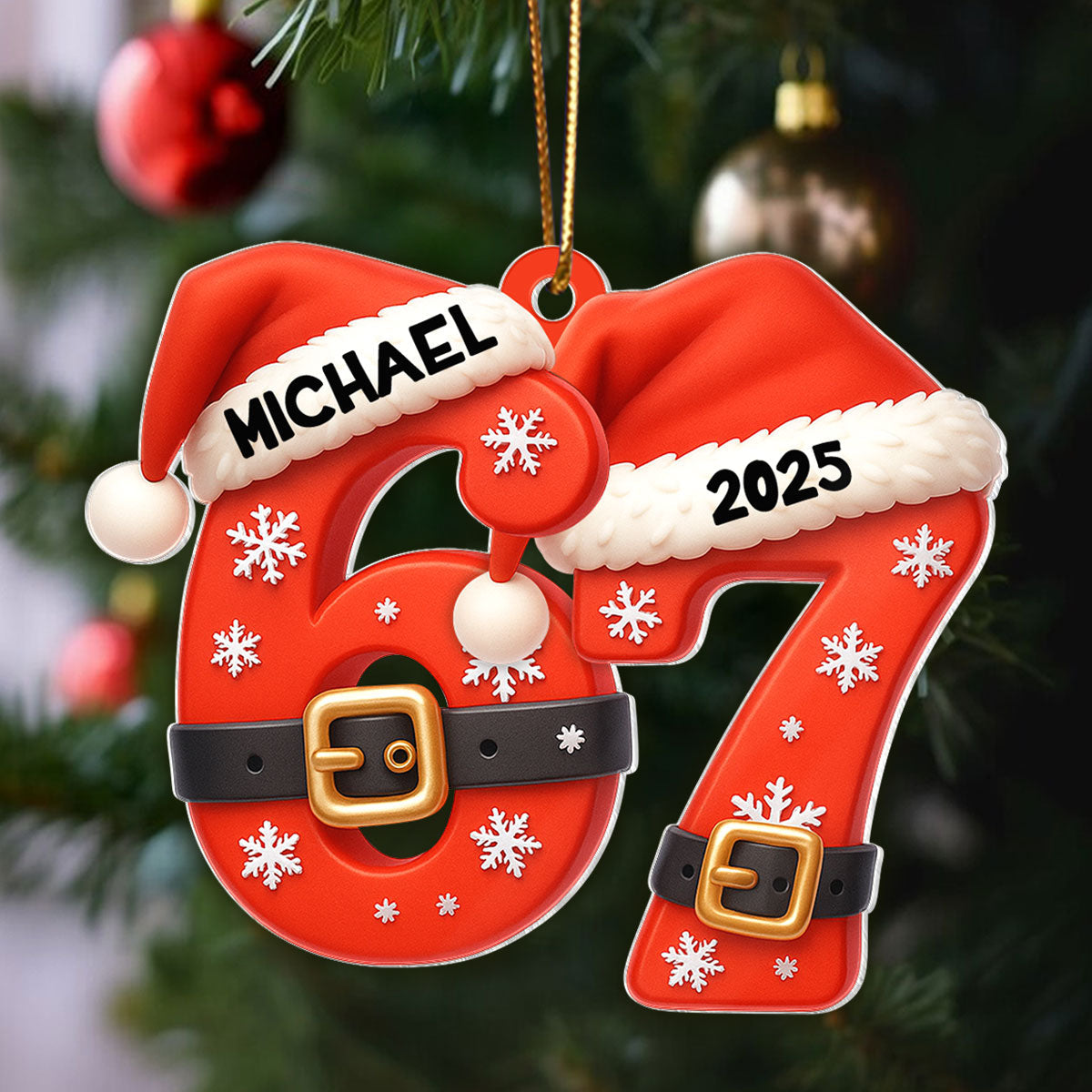 Custom Six Seven Santa Pattern - Personalized Acrylic Ornament - Teen Slang Funny Tree Decor, Funny Teen Grandkid Gift