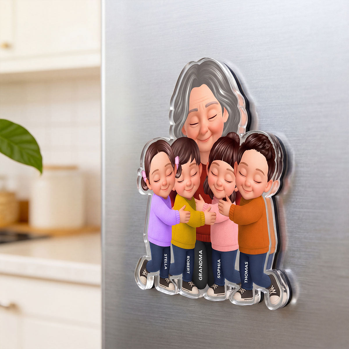 Grandma Grandkids Hugging - Personalized Acrylic Fridge Magnet - Mother's Day Gift For Grandma, Mom